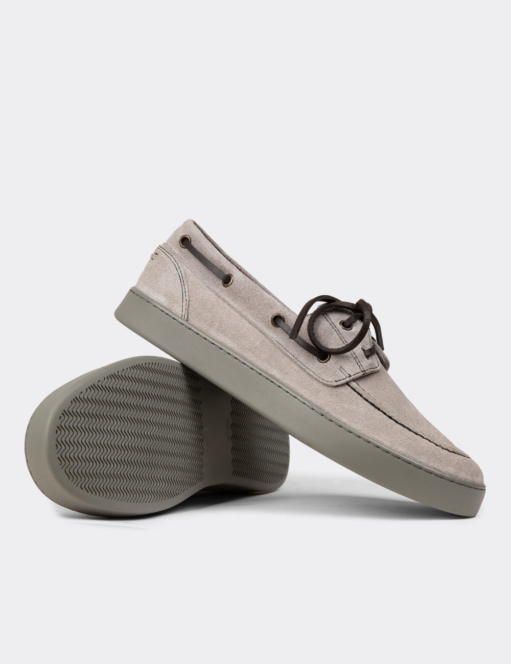 Men's Gray Suede Leather Nautical Lace-up Shoes - 01952MGRIC01