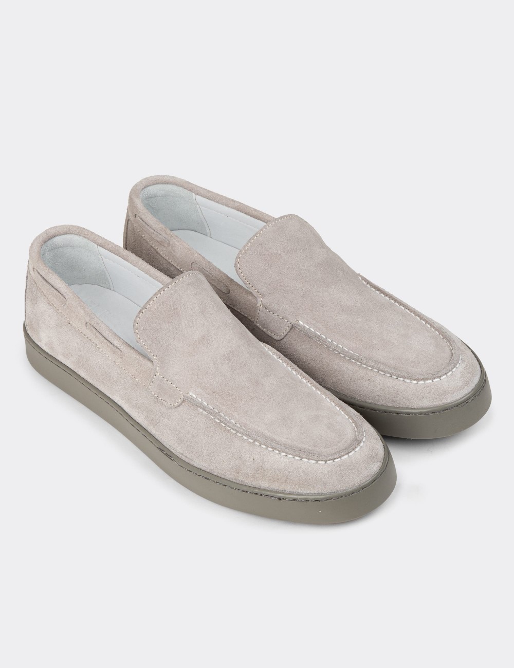 Men's Gray Suede Leather Slip-On Shoes - 01993MGRIC01