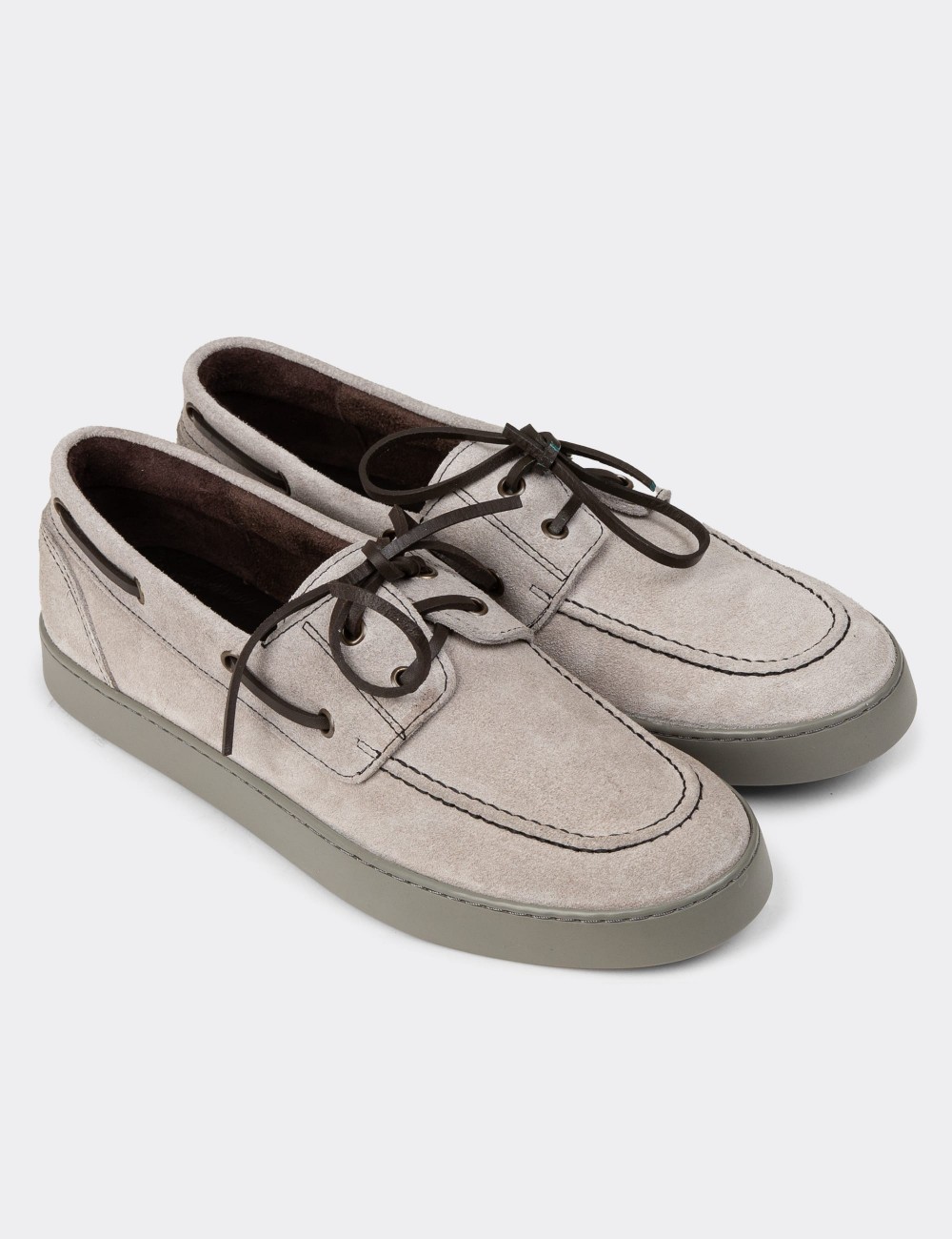 Men's Gray Suede Leather Nautical Lace-up Shoes - 01952MGRIC01