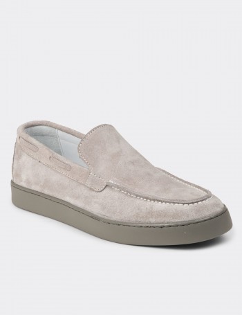 Men's Gray Suede Leather Slip-On Shoes