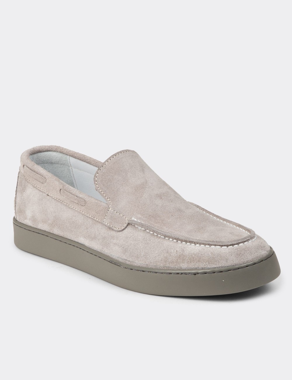 Men's Gray Suede Leather Slip-On Shoes - 01993MGRIC01