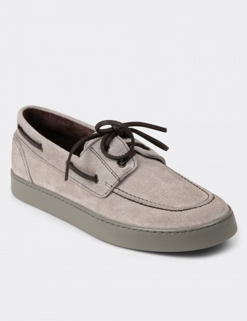 Men's Gray Suede Leather Nautical Lace-up Shoes