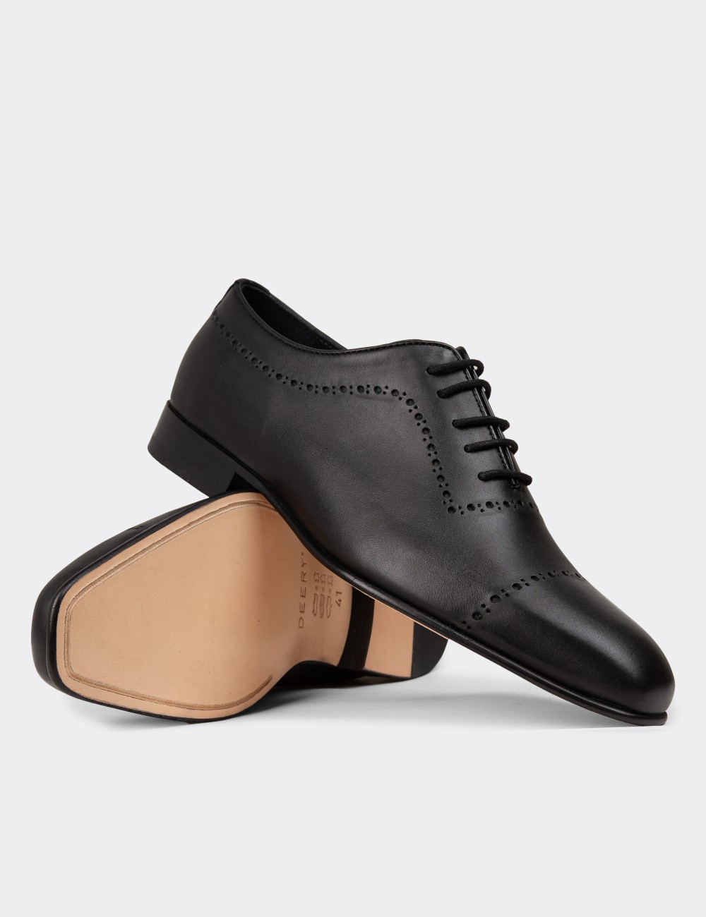 Men's Classic Black Leather Shoes - 00491MSYHK02