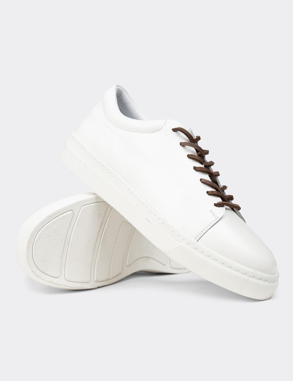 Men's White Leather Sneakers - 02004MBYZC01