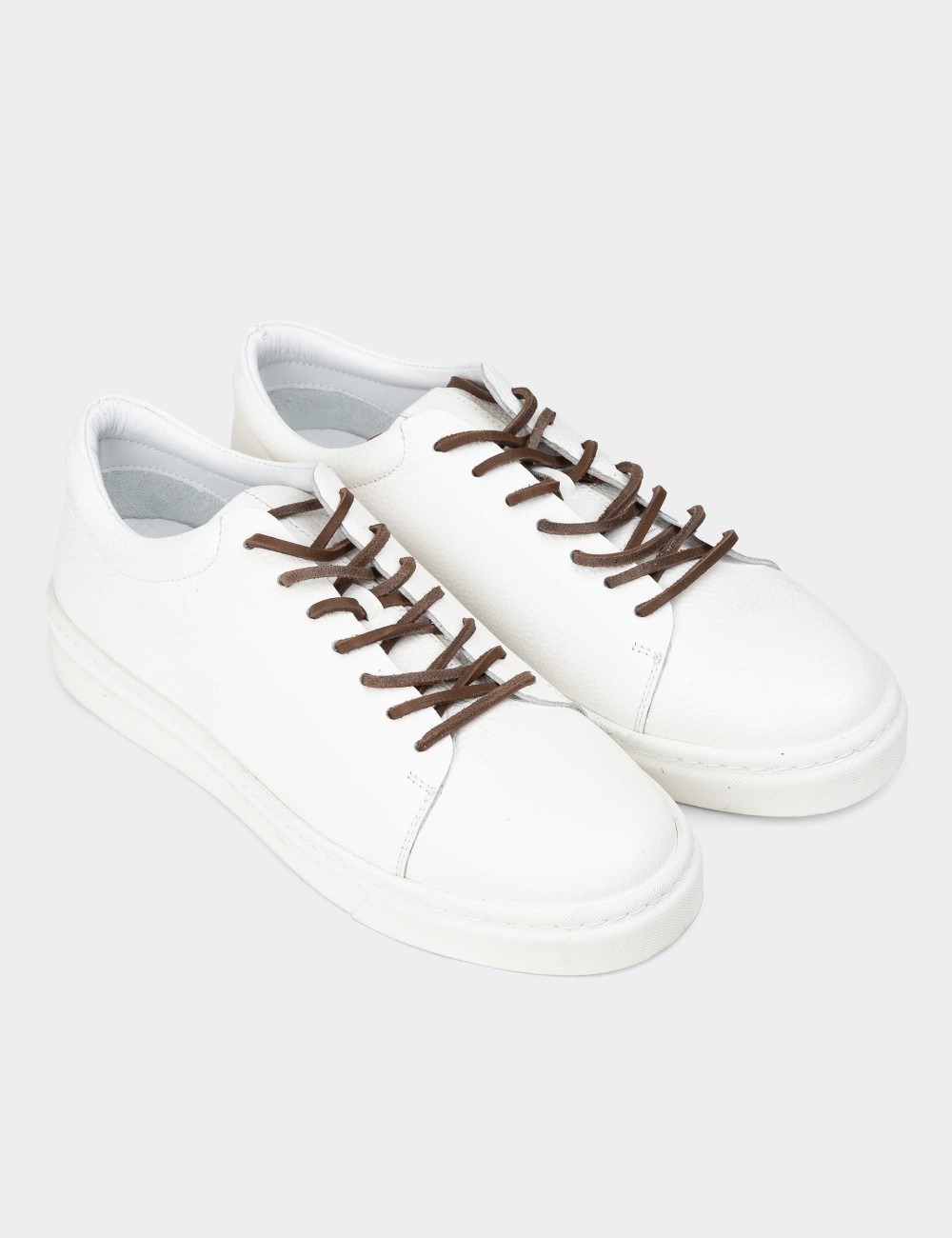 Men's White Leather Sneakers - 02004MBYZC01