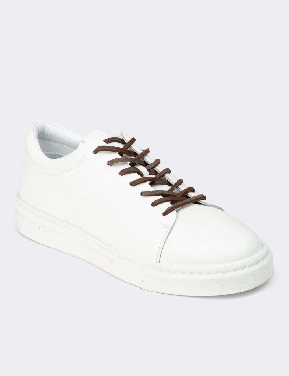Men's White Leather Sneakers - 02004MBYZC01