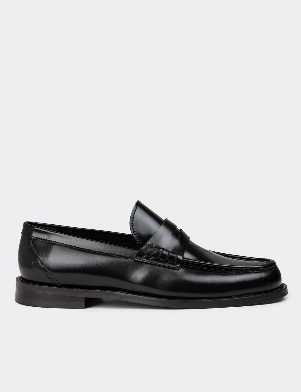 Men's Black Leather Moccasin - 02000MSYHM01