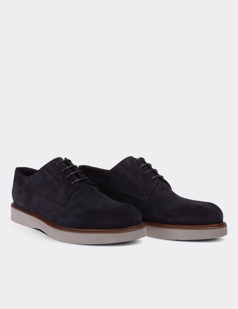 Navy Suede Leather Lace-up Shoes - 01294MLCVE09