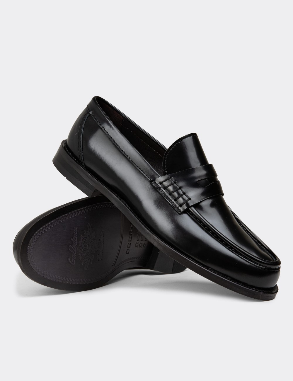 Men's Black Leather Moccasin - 02000MSYHM01