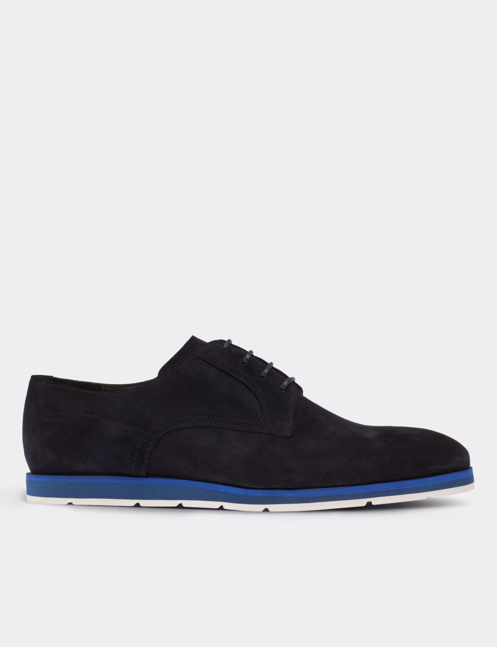 Navy Suede Leather Lace-up Shoes - 01294MLCVE10