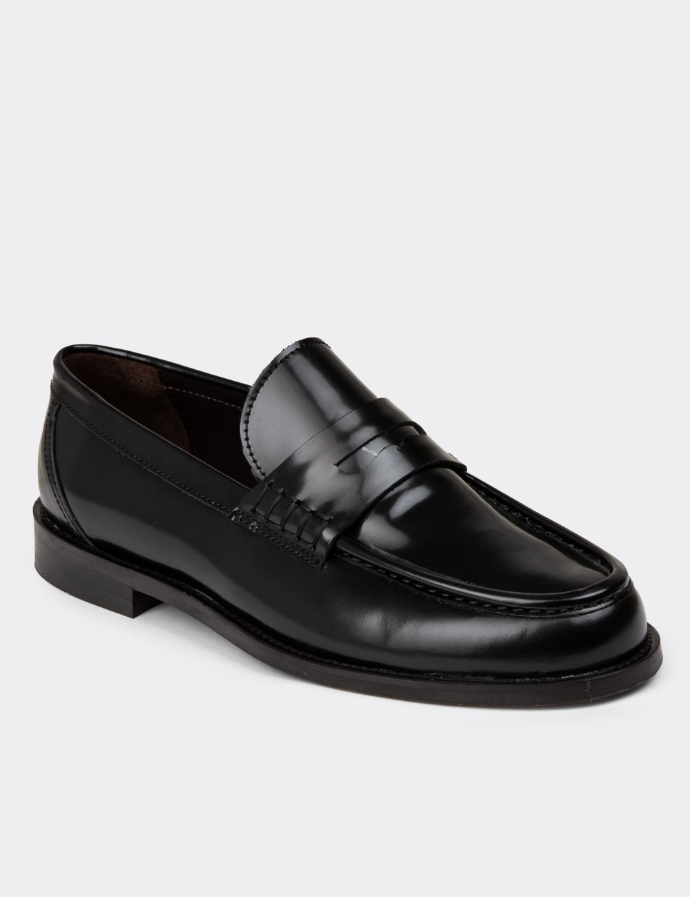 Men's Black Leather Moccasin - 02000MSYHM01