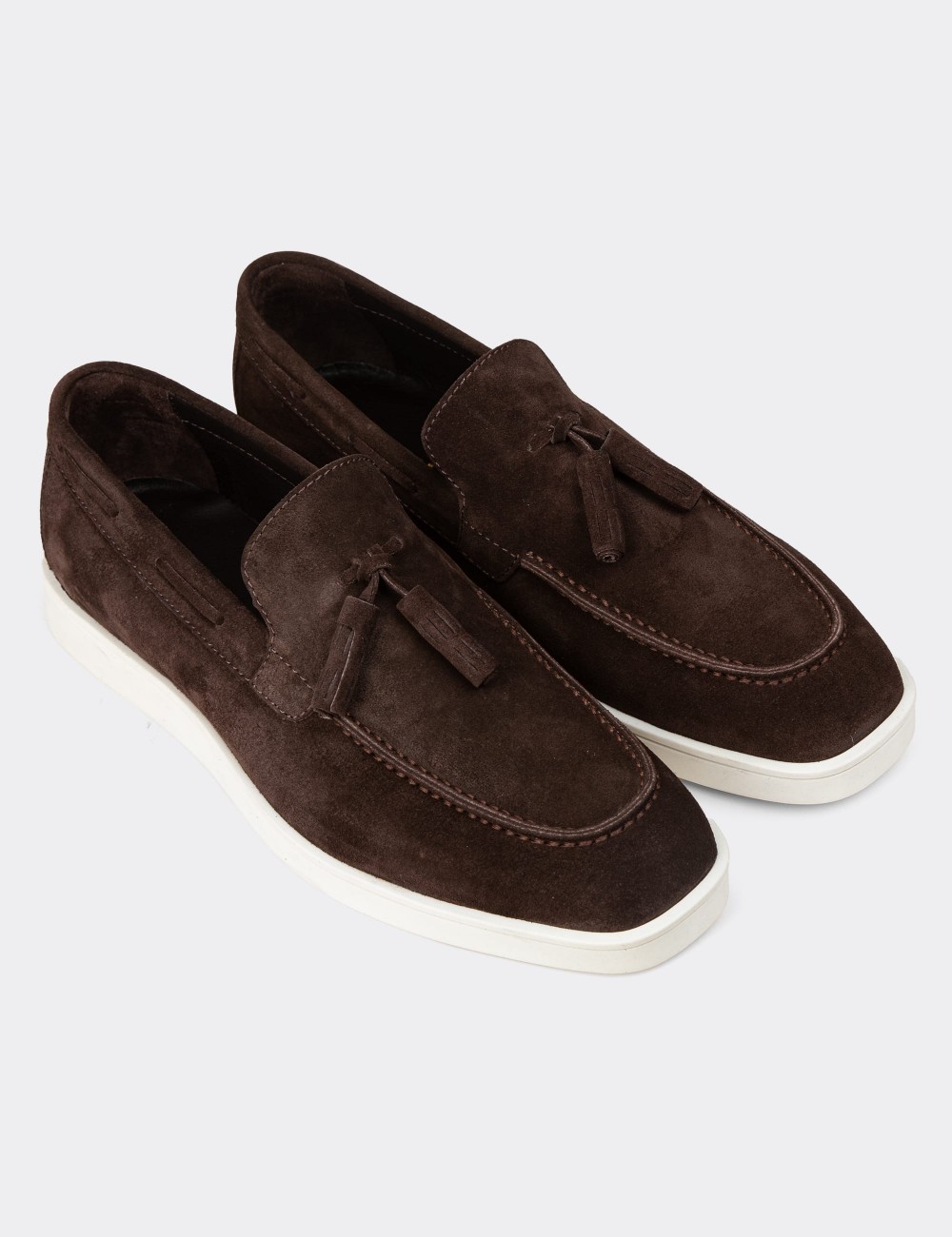 Men's Brown Suede Leather Loafers - 01994MKHVC02