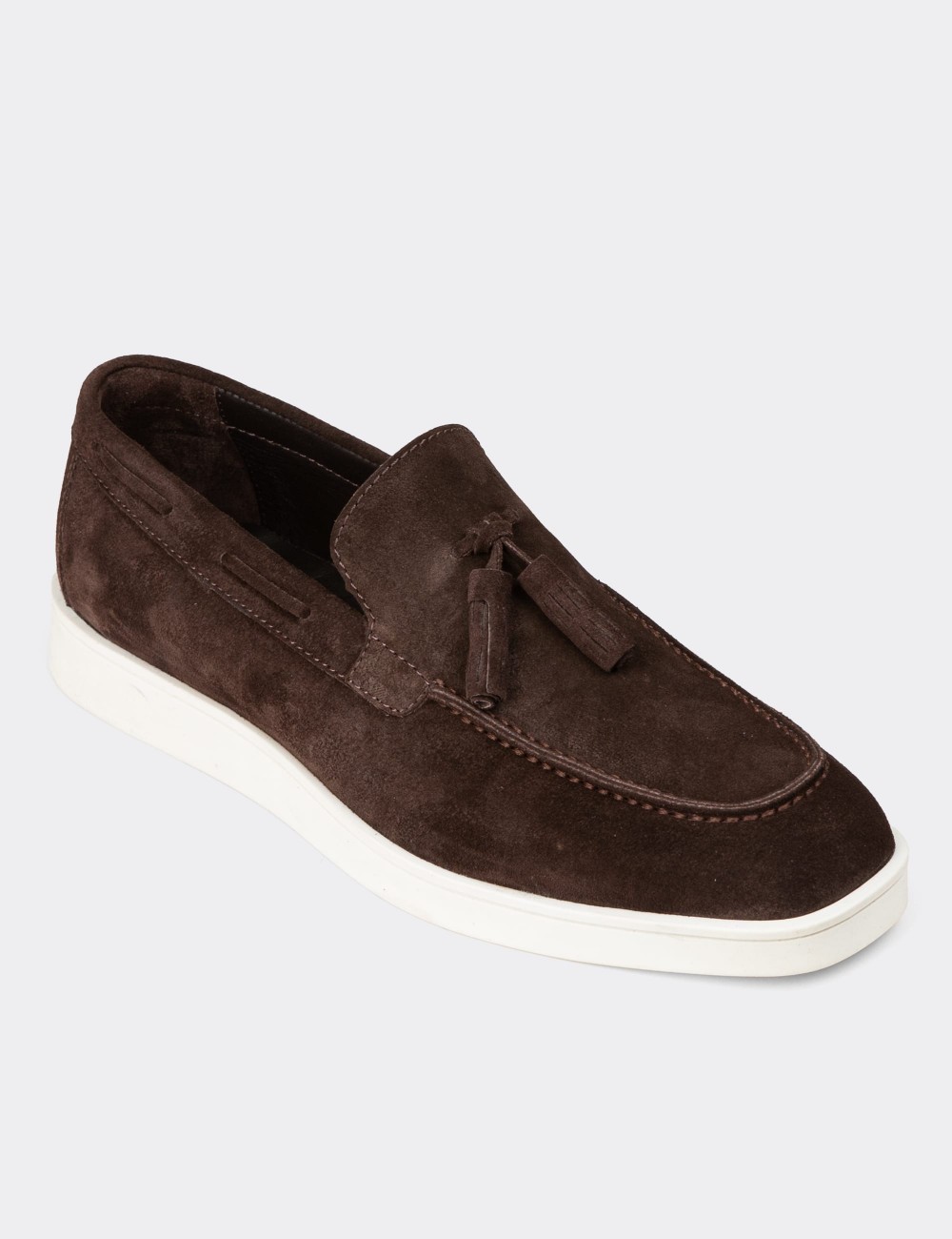 Men's Brown Suede Leather Loafers - 01994MKHVC02