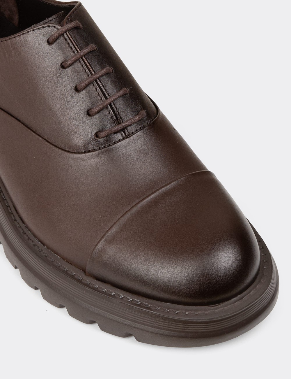 Men's Brown Leather Lace-up Shoes - 01026MKHVE05