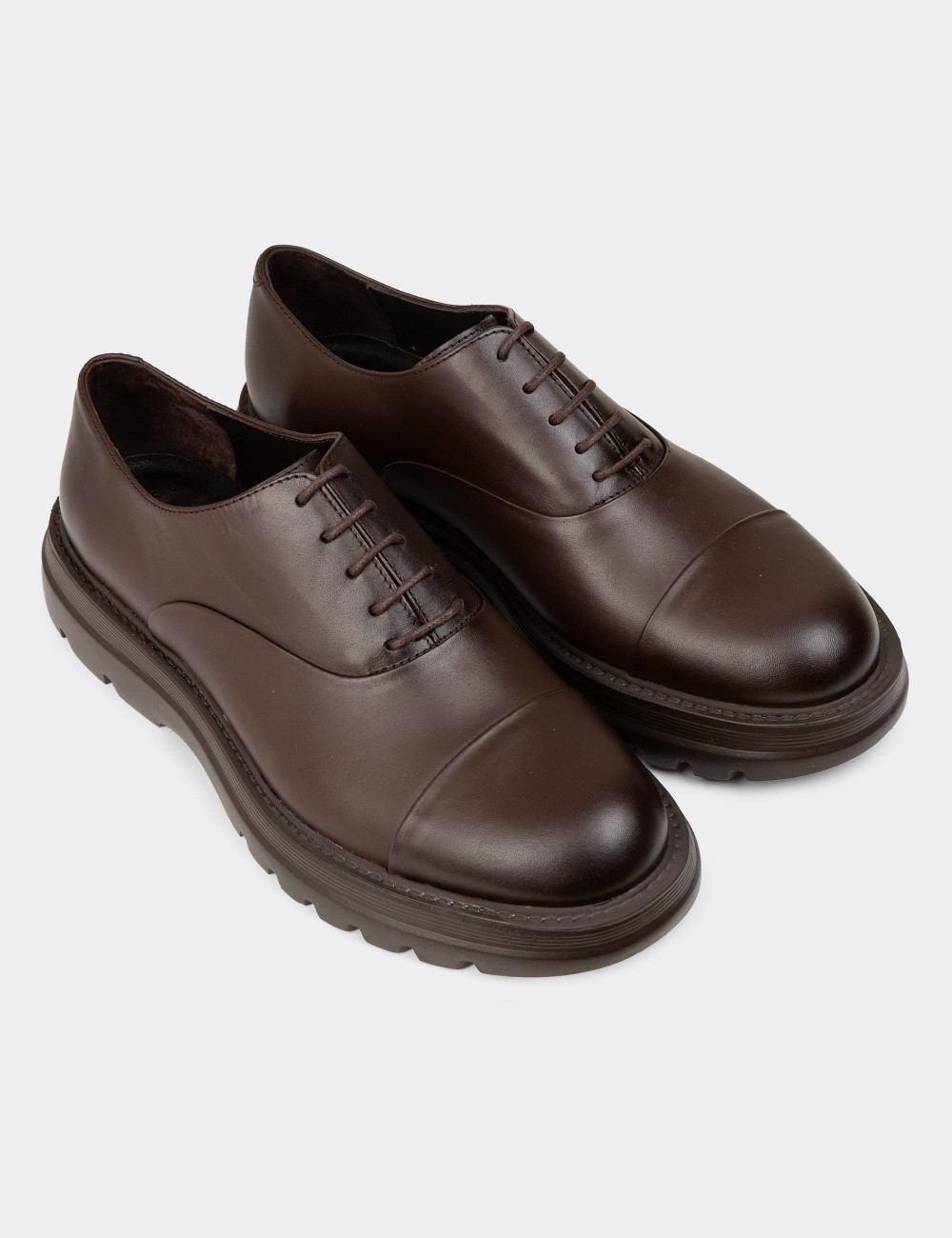 Men's Brown Leather Lace-up Shoes - 01026MKHVE05