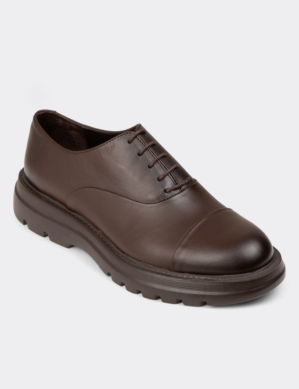 Men's Brown Leather Lace-up Shoes - 01026MKHVE05
