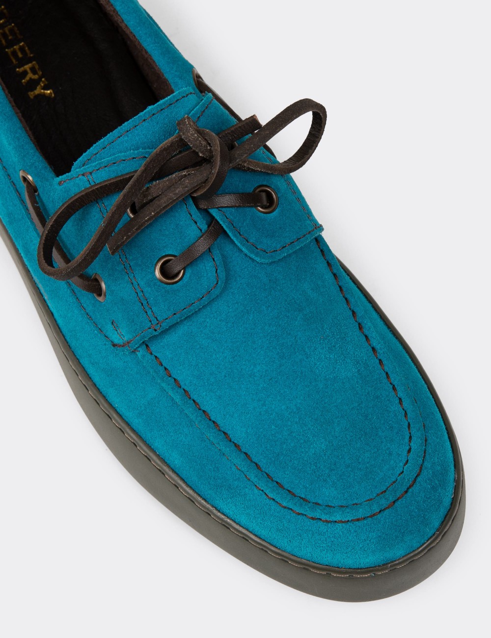Men's Turquoise Suede Leather Lace-up Boat Shoes - 01952MTRKC01