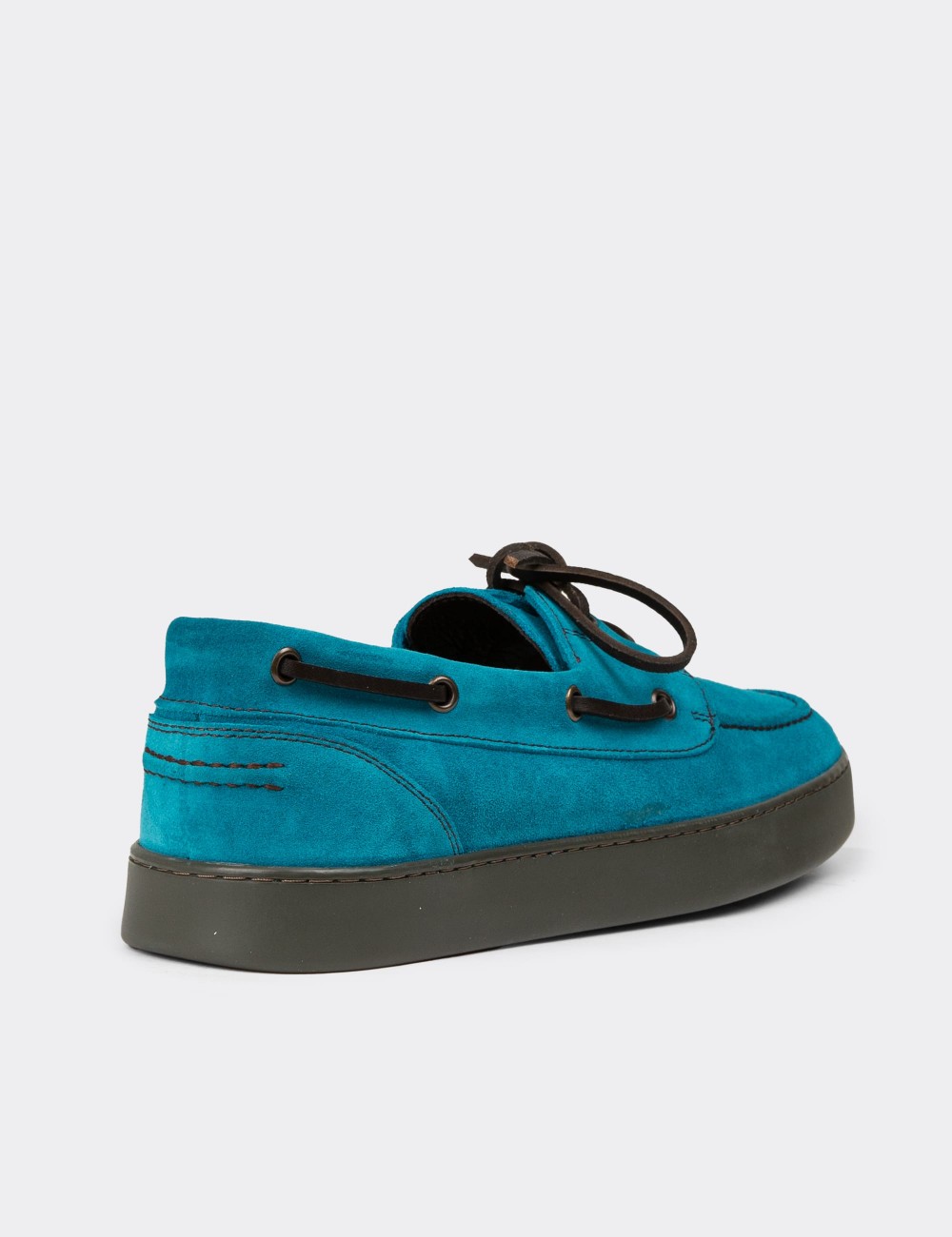 Men's Turquoise Suede Leather Lace-up Boat Shoes - 01952MTRKC01