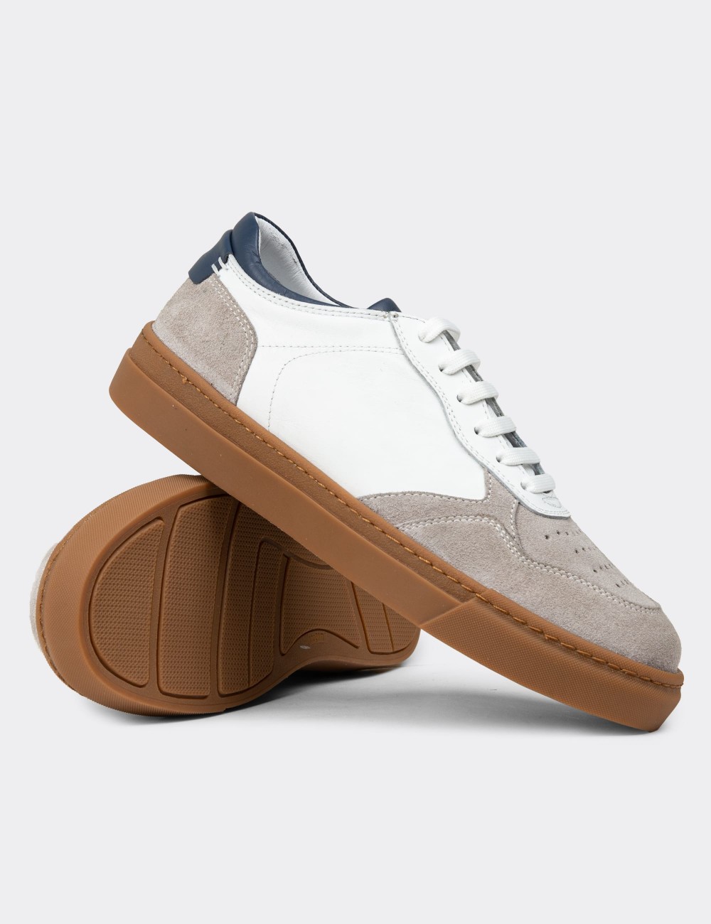 Men's White Leather Sneakers - 02005MBYZC01