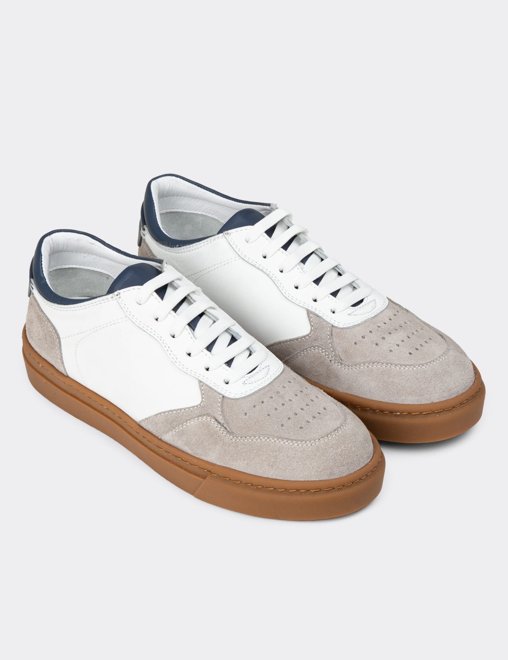 Men's White Leather Sneakers - 02005MBYZC01