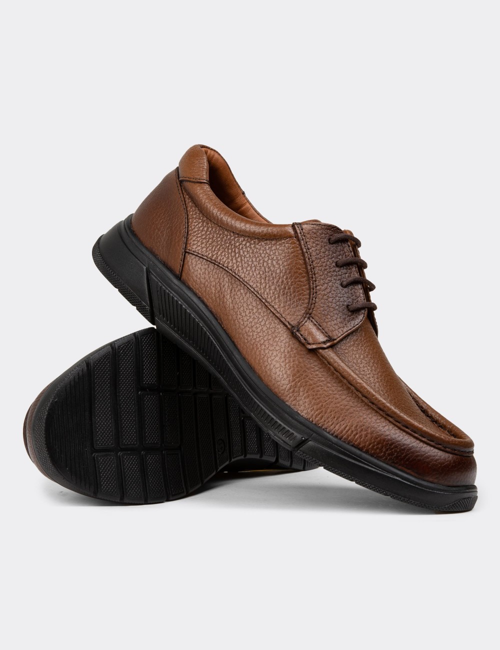 Men's Tan Leather Lace-up Shoes - 01998MTBAC01