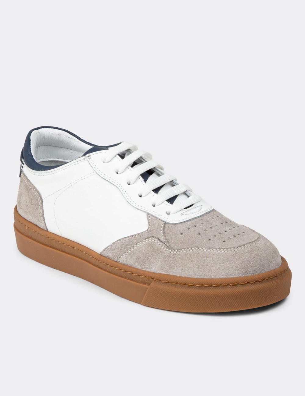 Men's White Leather Sneakers - 02005MBYZC01