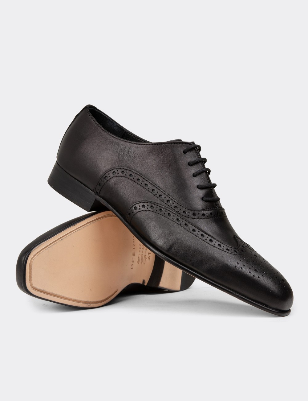 Men's Black Leather Classic Footwear - 01785MSYHK03
