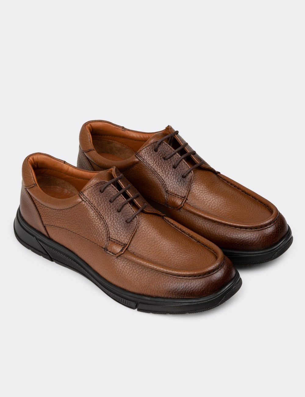 Men's Tan Leather Lace-up Shoes - 01998MTBAC01