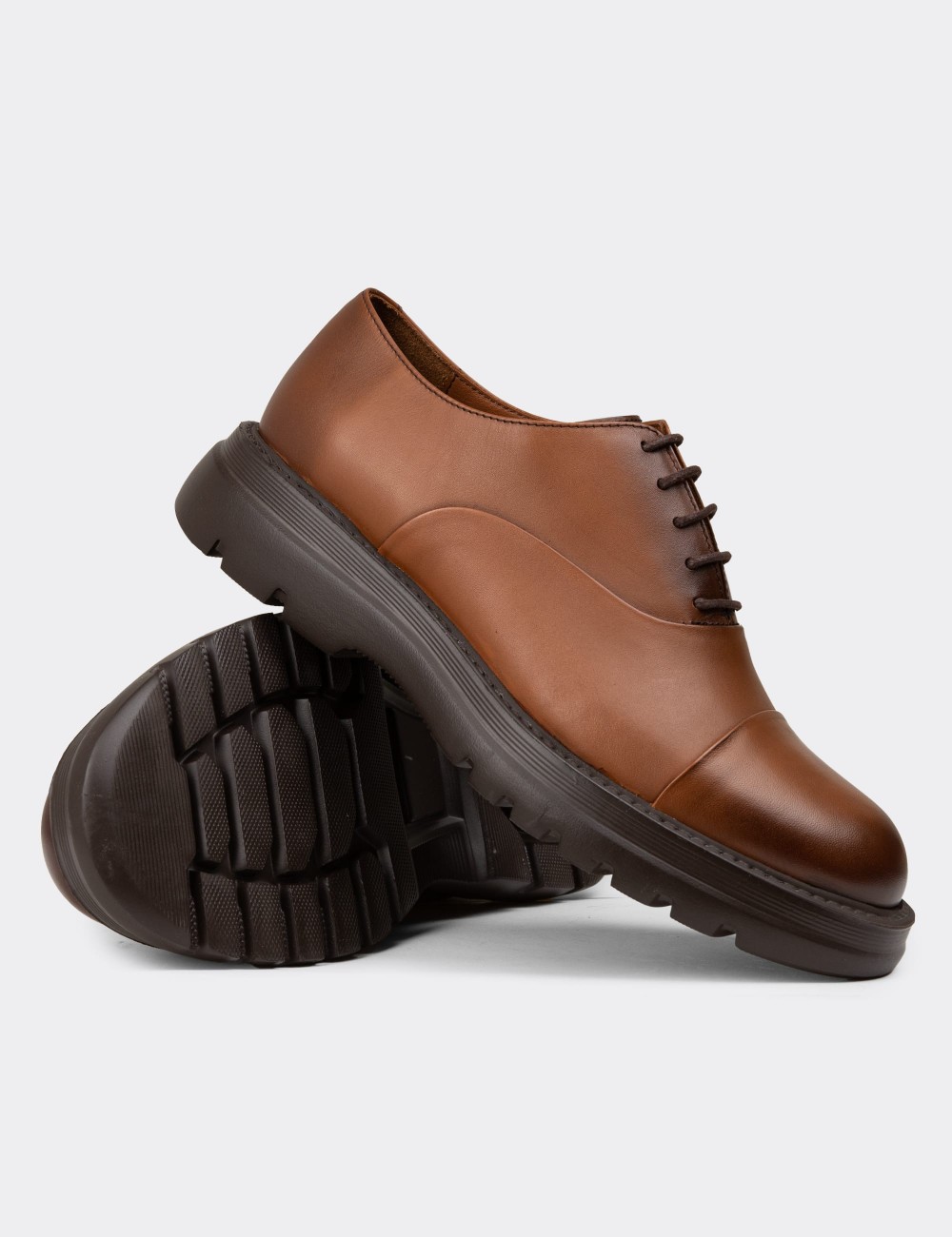 Men's Tan Leather Lace-Up Footwear - 01026MTBAE02