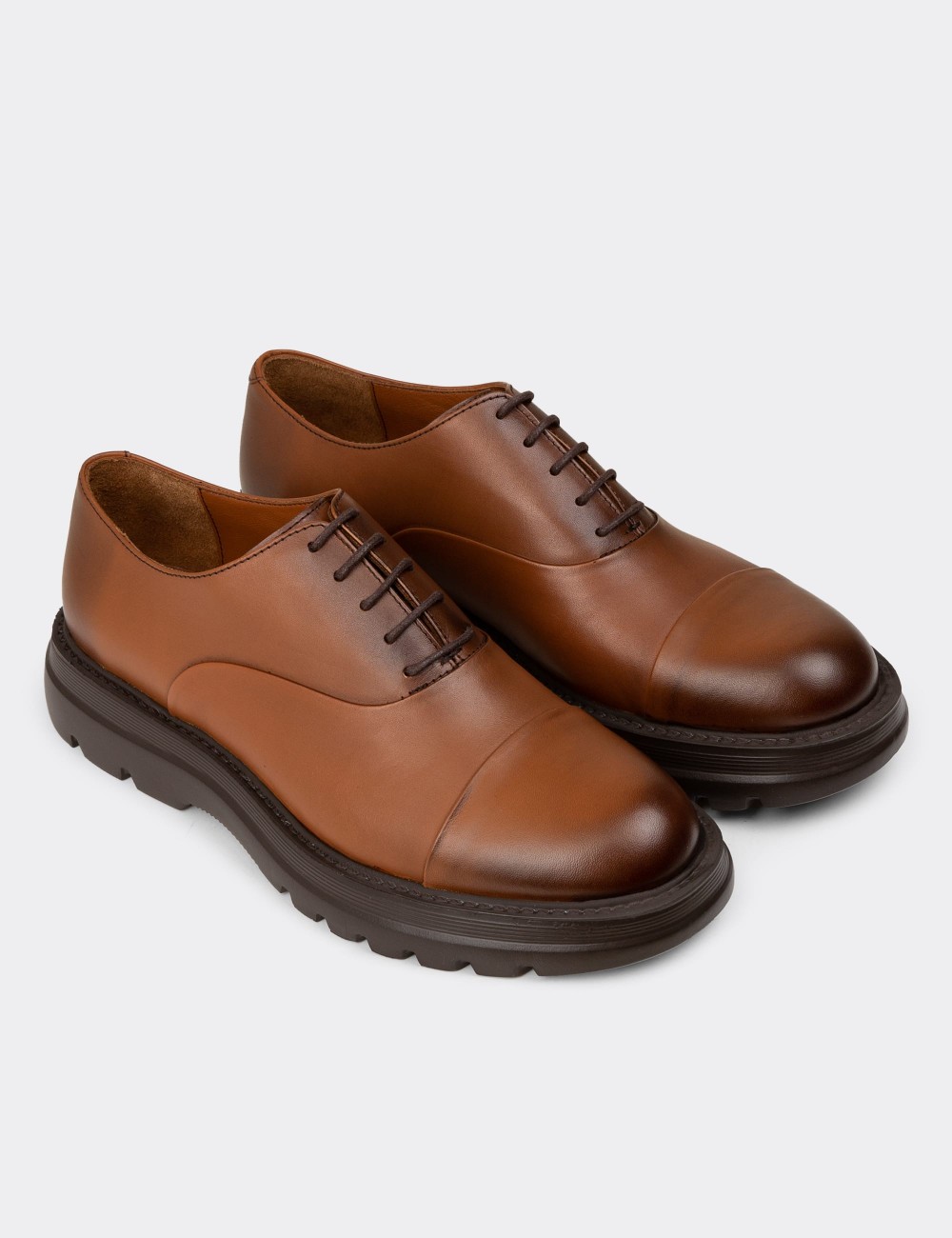 Men's Tan Leather Lace-Up Footwear - 01026MTBAE02