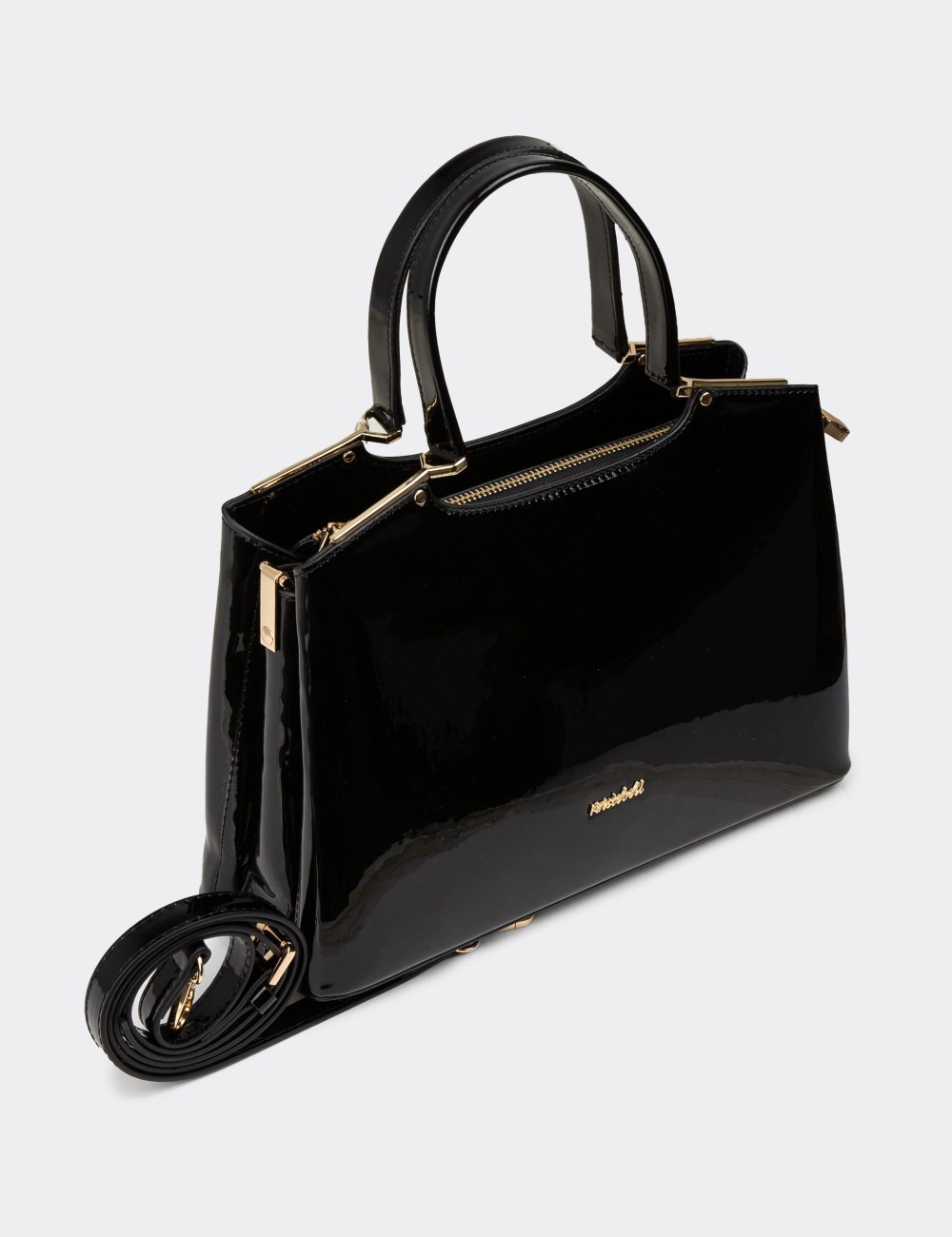 Black Patent Shoulder Bag - K7249ZSYHY03