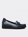 Women's Navy Leather Slip-On Shoe