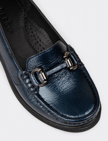 Women's Navy Leather Slip-On Shoe