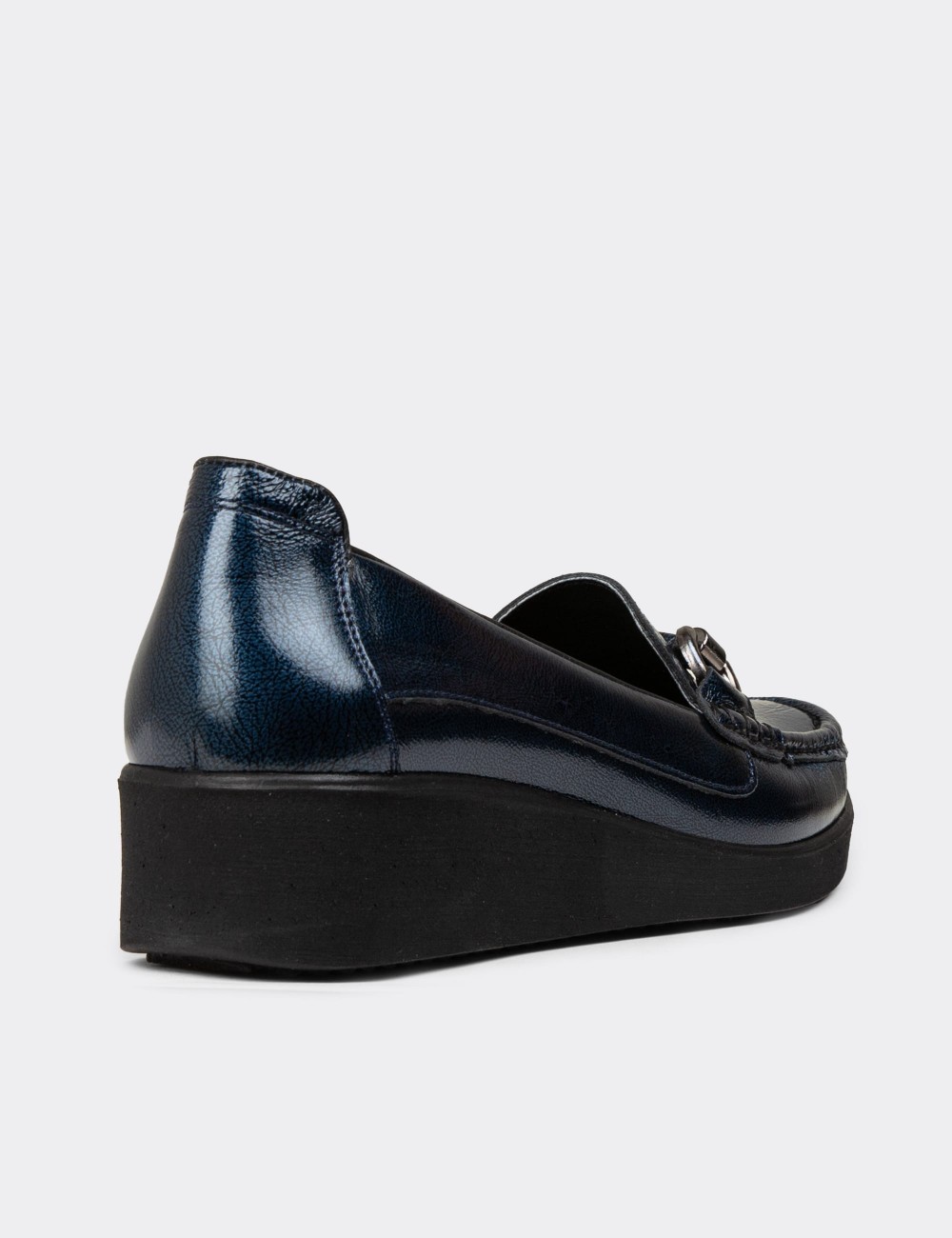 Women's Navy Leather Slip-On Shoe - DL750ZLCVC01