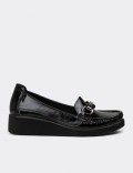 Women's Black Leather Slip-On Shoes