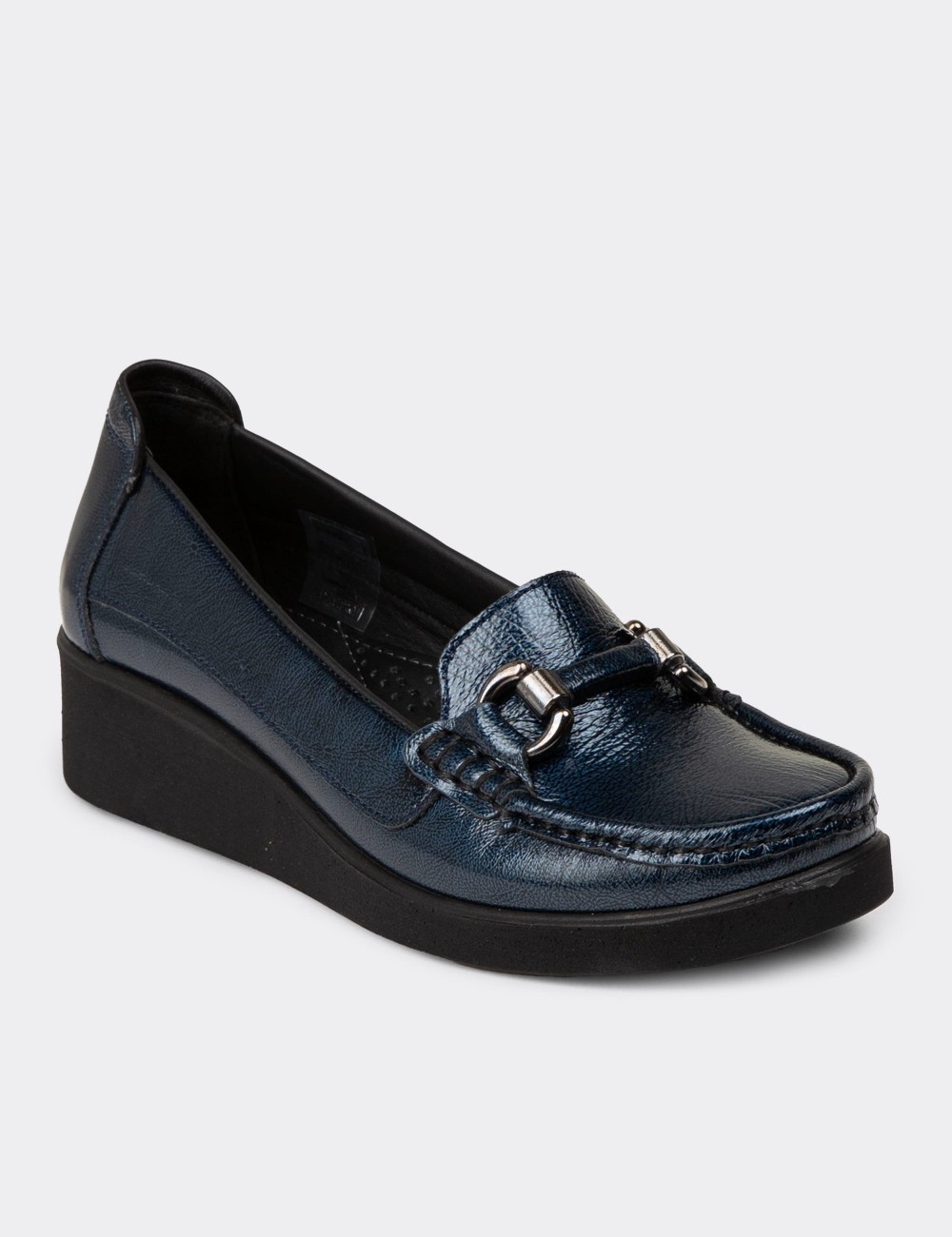 Women's Navy Leather Slip-On Shoe - DL750ZLCVC01