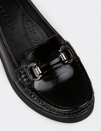 Women's Black Leather Slip-On Shoes