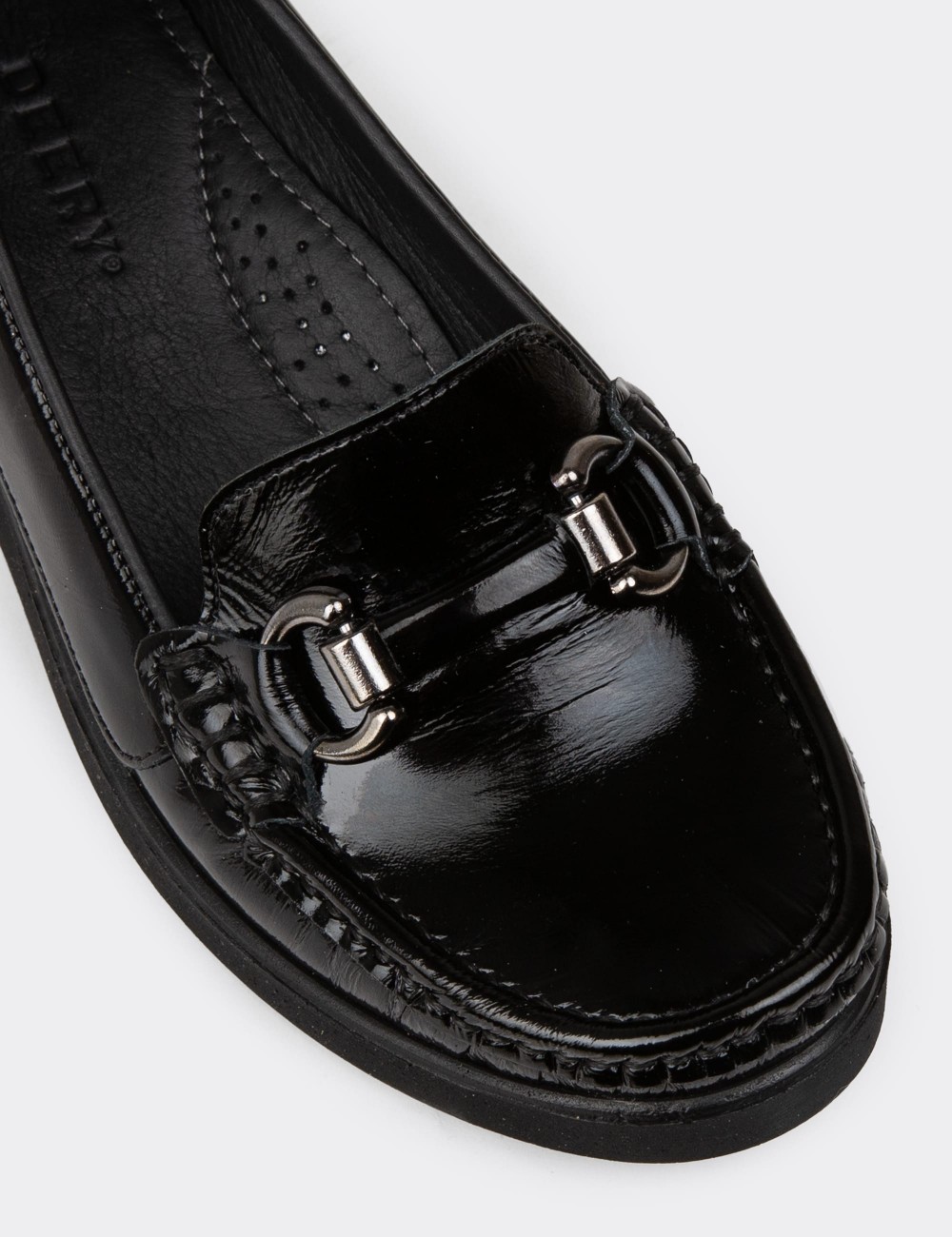 Women's Black Leather Slip-On Shoes - DL750ZSYHC01