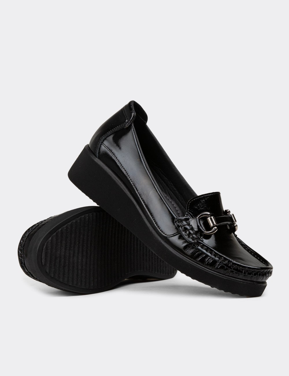 Women's Black Leather Slip-On Shoes - DL750ZSYHC01