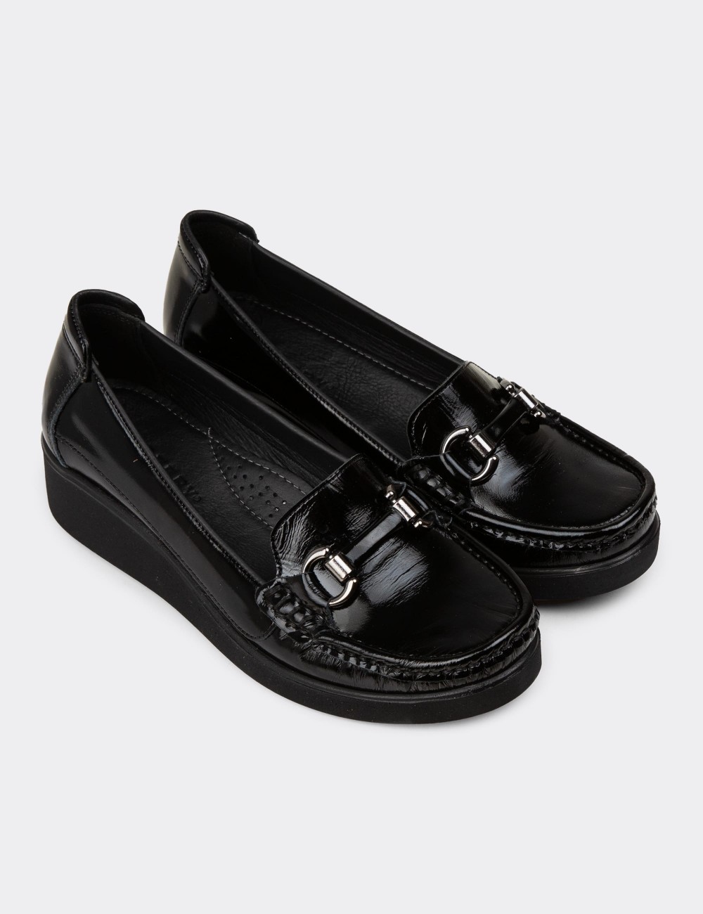 Women's Black Leather Slip-On Shoes - DL750ZSYHC01