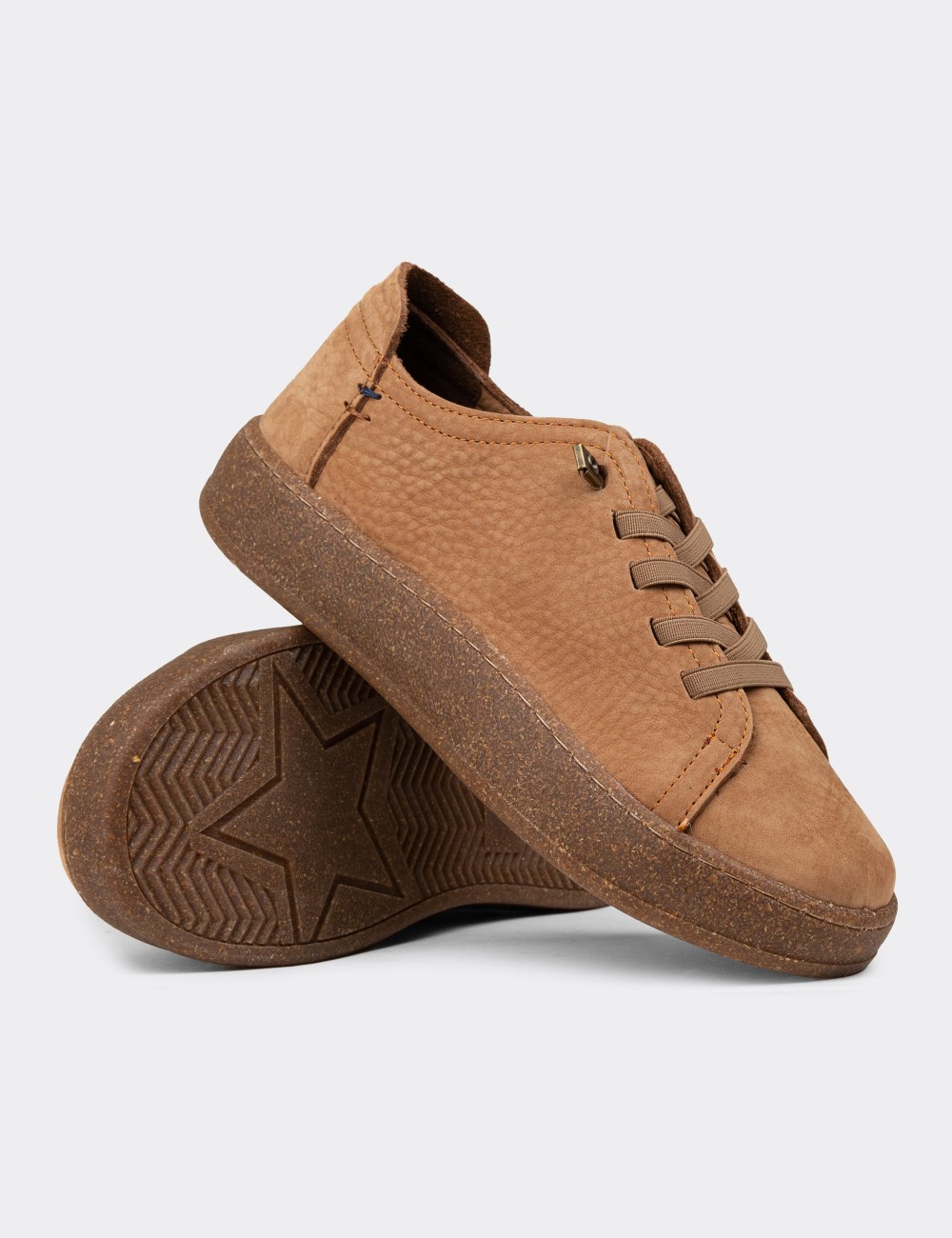 Women's Tan Suede Leather Sneakers - SE605ZTBAC01