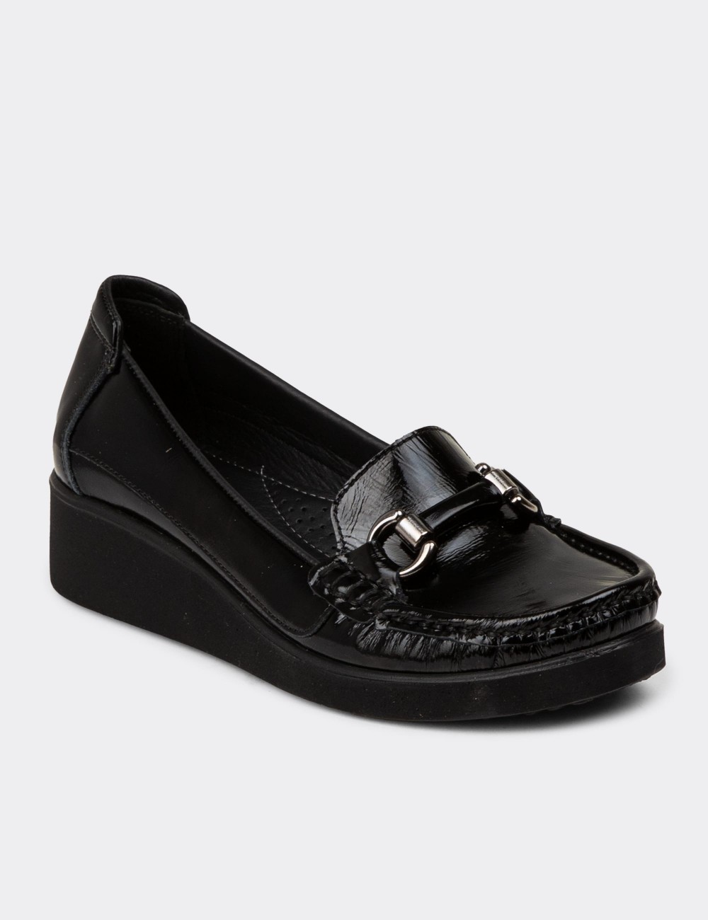Women's Black Leather Slip-On Shoes - DL750ZSYHC01