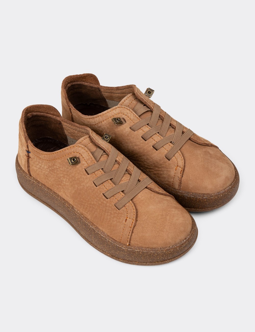 Women's Tan Suede Leather Sneakers - SE605ZTBAC01