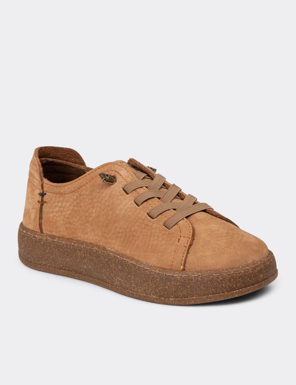 Women's Tan Suede Leather Sneakers - SE605ZTBAC01