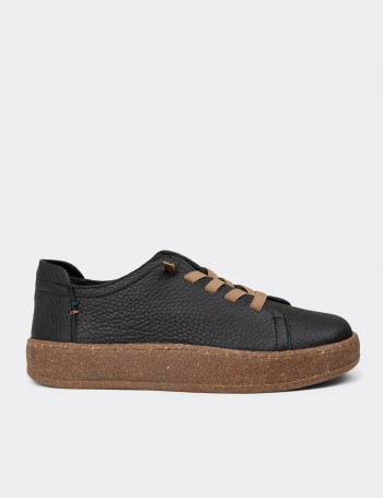Women's Black Leather Sneakers