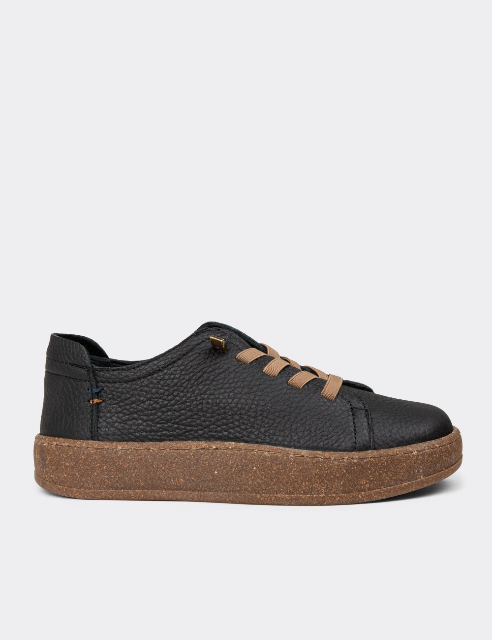 Women's Black Leather Sneakers - SE605ZSYHC01