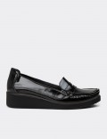 Women's Black Leather Slip-On Shoes