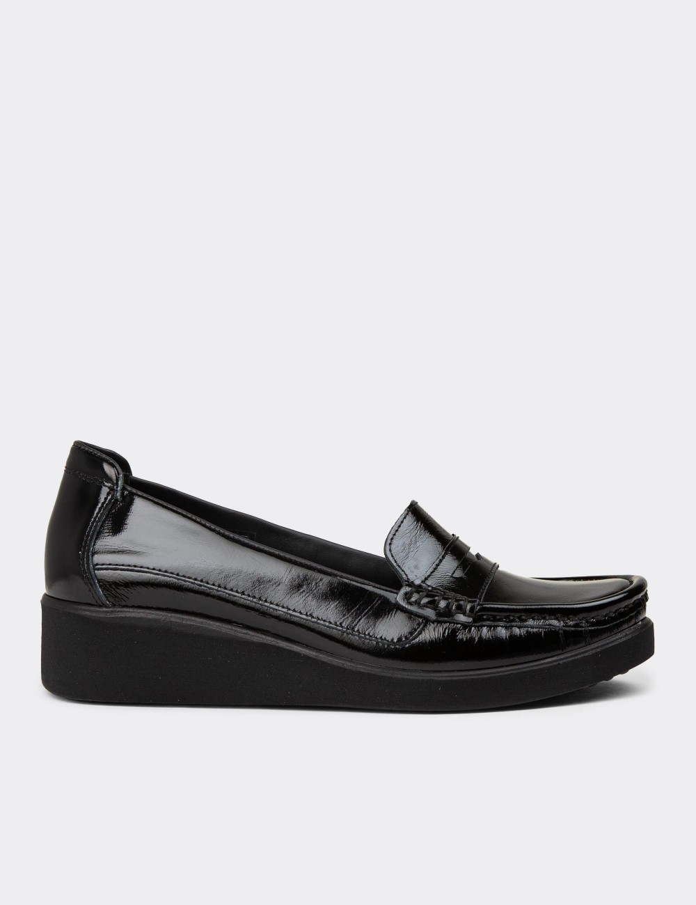 Women's Black Leather Slip-On Shoes - DLV01ZSYHC01