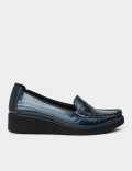 Men's Navy Leather Slip-Ons
