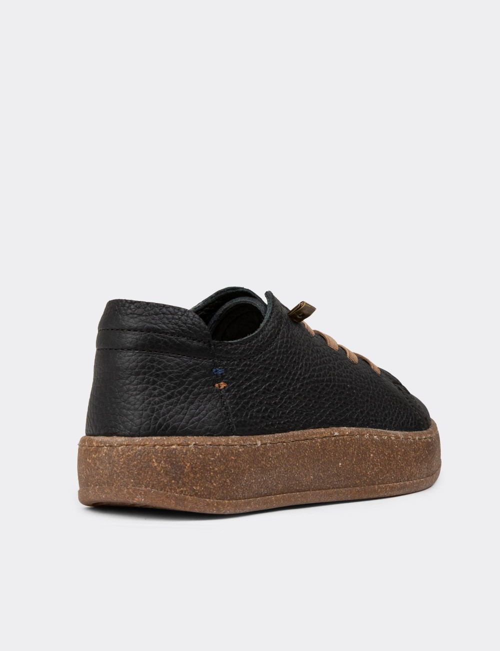 Women's Black Leather Sneakers - SE605ZSYHC01